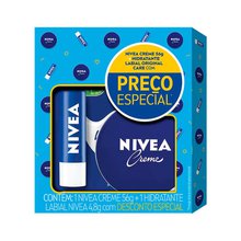 Kit Nivea Original creme hidratante, lata com 56g + protetor labial, original care com 4,8g Kit Nivea Original creme hidratante, lata com 56g + protetor labial, original care com 4,8g