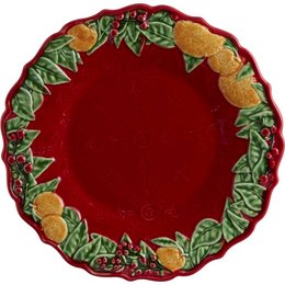 Prato Sobremesa com Laranja Coroa de Natal Bordallo Pinheiro Prato Sobremesa com Laranja Coroa de Natal Bordallo Pinheiro