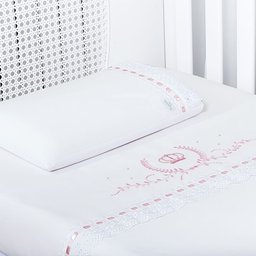 Jogo de Lençol Berço Percal com Bordado Inglês Rosa - 3 Peças Jogo de Lençol Berço Percal com Bordado Inglês Rosa - 3 Peças