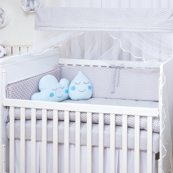 Kit Berço Chevron com Nuvem e Gotinha Azul - 10 Peças Kit Berço Chevron com Nuvem e Gotinha Azul - 10 Peças