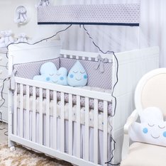 Kit Berço Espuma Favinho Cinza com Nuvem e Gotinha - 10 Peças Kit Berço Espuma Favinho Cinza com Nuvem e Gotinha - 10 Peças