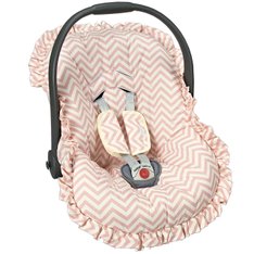 Capa para Bebê Conforto Estampado e Protetor de Cinto Chevron Rosé - 3 Peças Capa para Bebê Conforto Estampado e Protetor de Cinto Chevron Rosé - 3 Peças