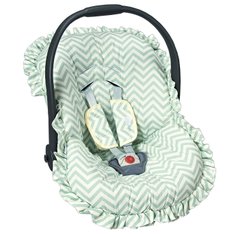 Capa para Bebê Conforto Estampado e Protetor de Cinto Chevron Verde Malva - 3 Peças Capa para Bebê Conforto Estampado e Protetor de Cinto Chevron Verde Malva - 3 Peças