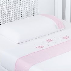 Jogo de Lençol Berço Percal Coroa Rosa - 3 Peças Jogo de Lençol Berço Percal Coroa Rosa - 3 Peças