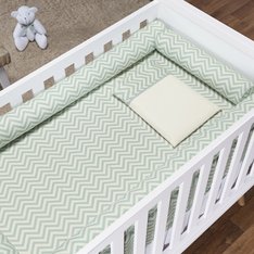 Kit Berço Rolinho Chevron Verde Malva - 07 Peças Kit Berço Rolinho Chevron Verde Malva - 07 Peças
