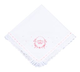 Manta Piquet Forrada com Bordado Inglês Coroa Rosa - 1 Peça Manta Piquet Forrada com Bordado Inglês Coroa Rosa - 1 Peça