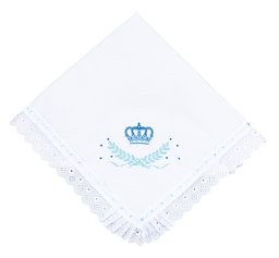 Manta Piquet Forrada com Bordado Inglês Coroa Azul - 1 Peça Manta Piquet Forrada com Bordado Inglês Coroa Azul - 1 Peça