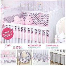 Quarto Chevron Rosa e Cinza - 16 peças Quarto Chevron Rosa e Cinza - 16 peças