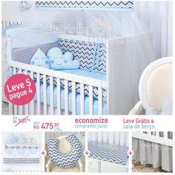 Quarto Chevron Azul e Cinza - 16 peças Quarto Chevron Azul e Cinza - 16 peças
