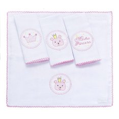 Fralda De Boca Bordada C/ Picueta Ursinha Rosa - 4 peças Fralda De Boca Bordada C/ Picueta Ursinha Rosa - 4 peças