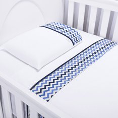 Jogo De Lençol Berço Vira Estampada Chevron Marinho E Azul - 3 peças Jogo De Lençol Berço Vira Estampada Chevron Marinho E Azul - 3 peças