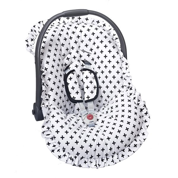 Capa Bebê Conforto Estampado e Protetor de Cinto Cruzinha Preto - 3 peças Capa Bebê Conforto Estampado e Protetor de Cinto Cruzinha Preto - 3 peças