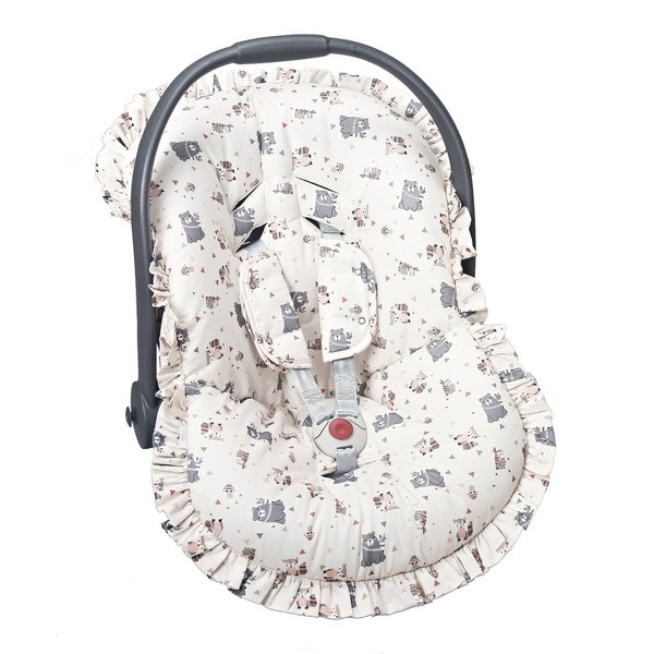 Capa Bebê Conforto Estampado e Protetor de Cinto Ursinho Bege - 3 peças Capa Bebê Conforto Estampado e Protetor de Cinto Ursinho Bege - 3 peças