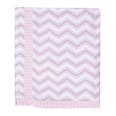 Manta Estampada C/ Forro Em Malha Chevron Rosa E Cinza - 1 peça Manta Estampada C/ Forro Em Malha Chevron Rosa E Cinza - 1 peça