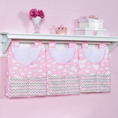 Porta Fraldas Nuvenzinha Rosa para varão - 3 peças Porta Fraldas Nuvenzinha Rosa para varão - 3 peças