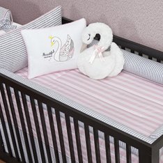 Kit Berço Cisne Rosa e Cinza - 10 Peças Kit Berço Cisne Rosa e Cinza - 10 Peças