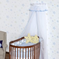Mosquiteiro de Voil C/ Dossel Pom Pom Azul - 3 Peças Mosquiteiro de Voil C/ Dossel Pom Pom Azul - 3 Peças