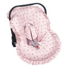 Capa Bebê Conforto e Protetor de Cinto Florzinha Ajustável e com Babado 100% Algodão - 3 Peças
