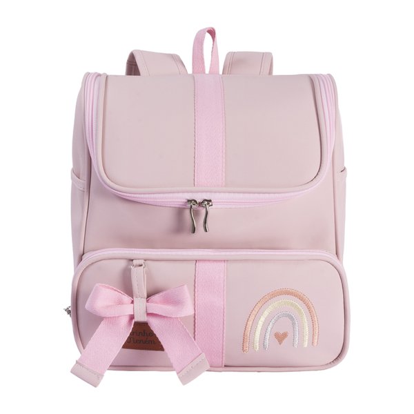 Mochila Rosa Arco Íris Bordado Com Laço Decorativo - 1 Peça Mochila Rosa Arco Íris Bordado Com Laço Decorativo - 1 Peça