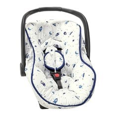 Capa Bebê Conforto e Protetor de Cinto Ajustável, Estampado Astronauta 100% Algodão - 3 Peças