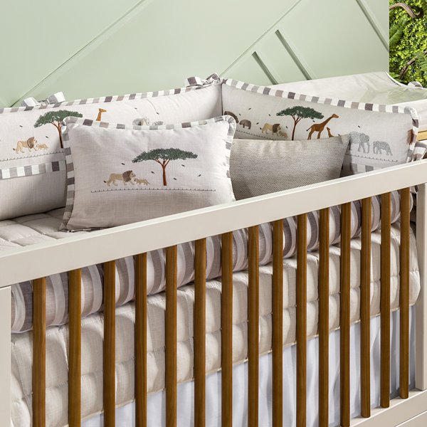 Kit Berço África com Bordados de Animais 100% Algodão - 10 peças Kit Berço África com Bordados de Animais 100% Algodão - 10 peças