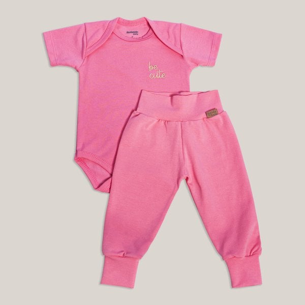 Conjunto Body Basic Manga Curta e Mijão Pink Sunset Feminino - 2 Peças Conjunto Body Basic Manga Curta e Mijão Pink Sunset Feminino - 2 Peças