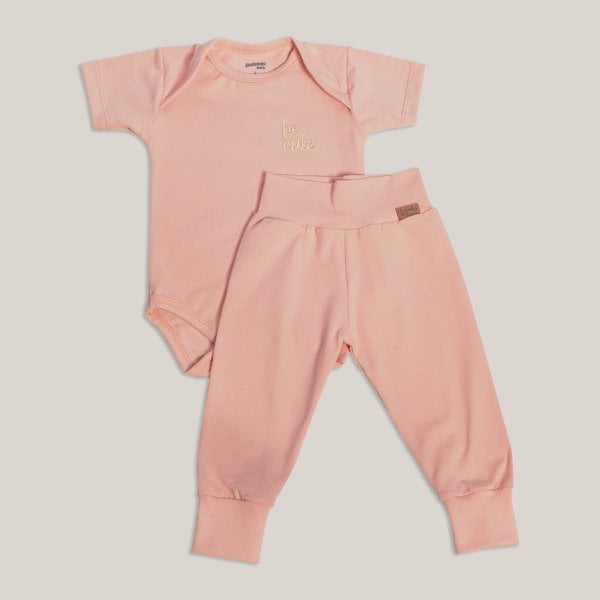 Conjunto Body Basic Manga Curta e Mijão Coral Feminino - 2 Peças Conjunto Body Basic Manga Curta e Mijão Coral Feminino - 2 Peças
