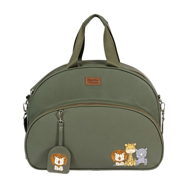 Bolsa Maternidade M Safari Verde Musgo Bordado Com Bolso Frontal - 01 peça Bolsa Maternidade M Safari Verde Musgo Bordado Com Bolso Frontal - 01 peça