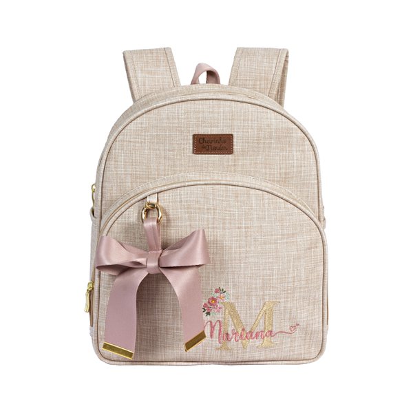 Mochila Personalizado Bege e Rosê - 01 Peça Mochila Personalizado Bege e Rosê - 01 Peça
