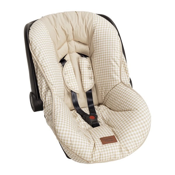 Capa de Bebê Conforto Exclusivo Com Protetor De Cinto Xadrez Bege 100% Algodão - 03 Peças Capa de Bebê Conforto Exclusivo Com Protetor De Cinto Xadrez Bege 100% Algodão - 03 Peças