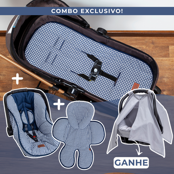 Combo Capa Carrinho Moisés + Capa Anatômica + Capa Bebê Conforto + Capa Cobrir Bebê Conforto - Xadrez Marinho - 6 Peças Combo Capa Carrinho Moisés + Capa Anatômica + Capa Bebê Conforto + Capa Cobrir Bebê Conforto - Xadrez Marinho - 6 Peças