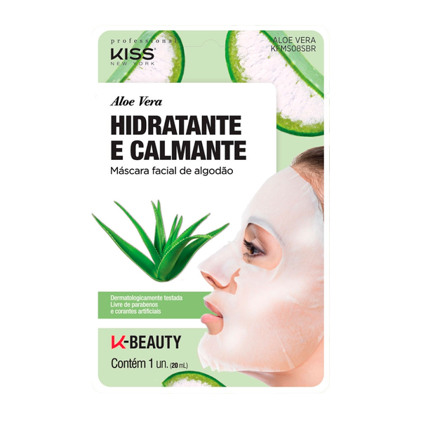 Máscara Facial de Algodão Kiss New York Aloe Vera Hidratante e Calmante 20ml Máscara Facial de Algodão Kiss New York Aloe Vera Hidratante e Calmante 20ml