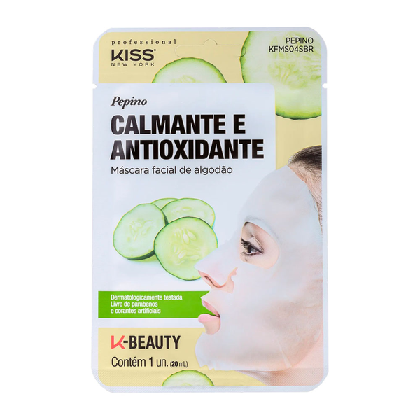 Máscara Facial de Algodão Kiss New York Pepino Calmante e Antioxidante 20ml Máscara Facial de Algodão Kiss New York Pepino Calmante e Antioxidante 20ml
