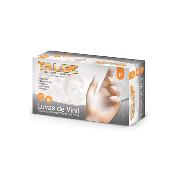 Luva Descartável de Vinil Talge C/Pó P 100un Luva Descartável de Vinil Talge C/Pó P 100un