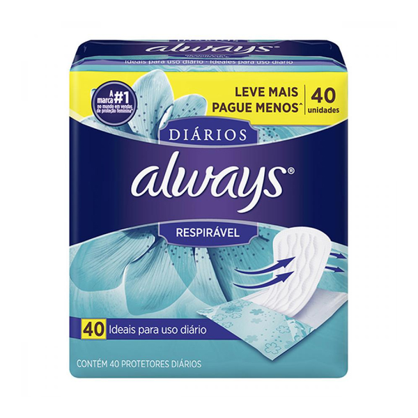 Absorvente Always Protetor Diário Respirável Com 40un Absorvente Always Protetor Diário Respirável Com 40un