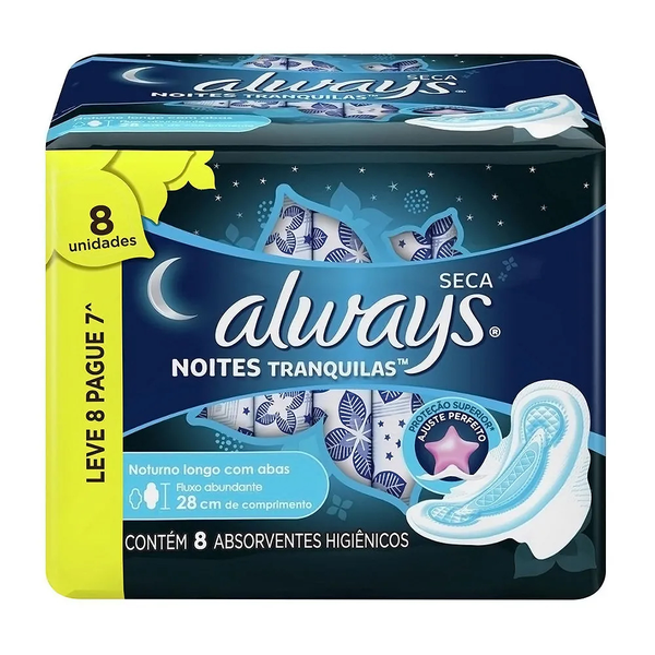 Absorvente Always Noites Tranquilas Cobertura Seca Com Abas Leve 8 Pague 7 Absorvente Always Noites Tranquilas Cobertura Seca Com Abas Leve 8 Pague 7