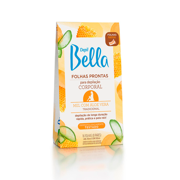 Folhas Prontas Depil Bella Corporal Mel e Aloe Vera 16un Folhas Prontas Depil Bella Corporal Mel e Aloe Vera 16un