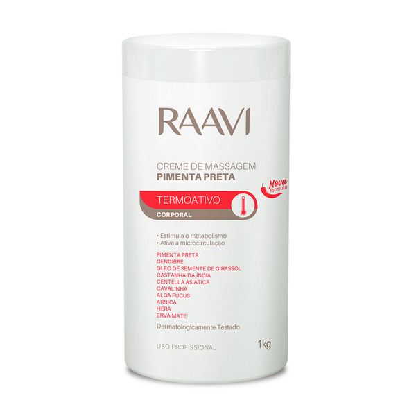 Creme de Massagem Raavi Corporal Termoativo Pimenta Preta 1kg Creme de Massagem Raavi Corporal Termoativo Pimenta Preta 1kg