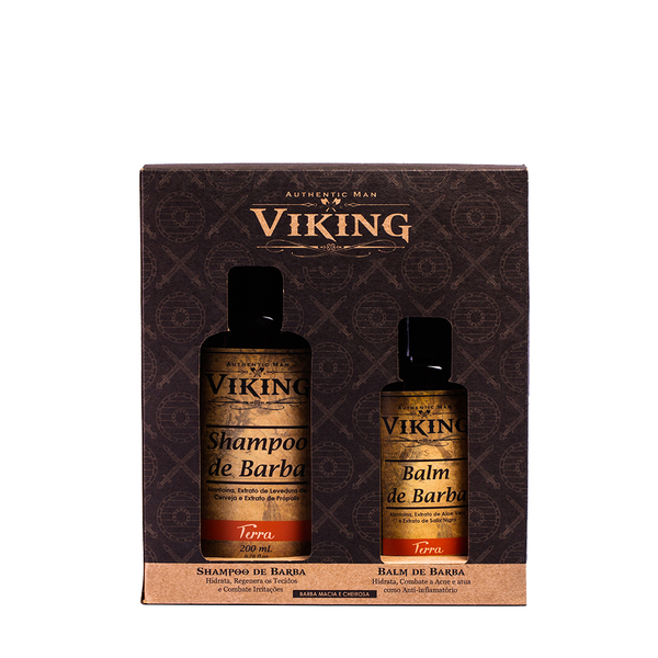 Kit Viking Shampoo 200ml + Balm 140ml para Barba Terra Kit Viking Shampoo 200ml + Balm 140ml para Barba Terra