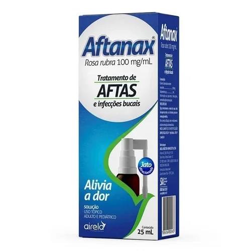 Aftanax 100mg/mL, caixa com 1 frasco spray com 25mL de solução de uso bucal Aftanax 100mg/mL, caixa com 1 frasco spray com 25mL de solução de uso bucal