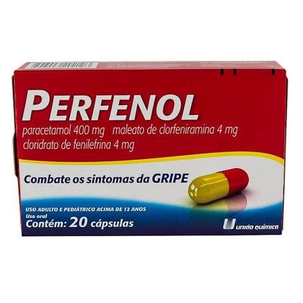 Perfenol 400mg + 4mg + 4mg, caixa com 20 cápsulas gelatinosas duras Perfenol 400mg + 4mg + 4mg, caixa com 20 cápsulas gelatinosas duras