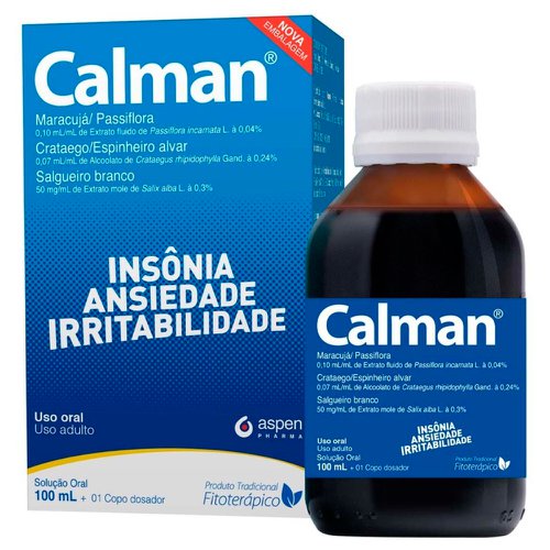 Calman Solução Oral 0,10mL/mL + 0,07mL/mL + 50mg/mL, caixa com 1 frasco com 100mL de solução de uso oral Calman Solução Oral 0,10mL/mL + 0,07mL/mL + 50mg/mL, caixa com 1 frasco com 100mL de solução de uso oral