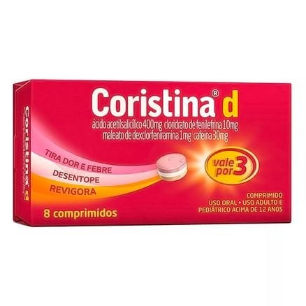 Coristina D 1mg + 10mg + 30mg + 400mg, caixa com 8 comprimidos Coristina D 1mg + 10mg + 30mg + 400mg, caixa com 8 comprimidos