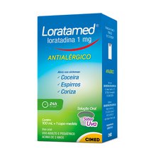 Loratamed Solução Oral 1mg/mL, caixa com 1 frasco com 100mL de xarope Loratamed Solução Oral 1mg/mL, caixa com 1 frasco com 100mL de xarope