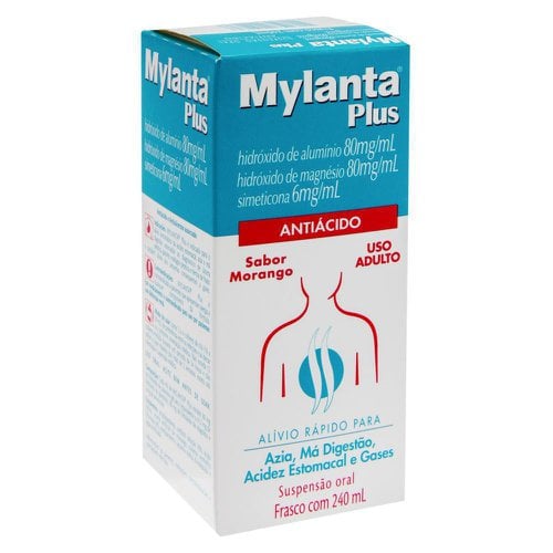 Mylanta Plus 80 + 80 + 6mg, suspensão oral, frasco com 240ml, sabor morango Mylanta Plus 80 + 80 + 6mg, suspensão oral, frasco com 240ml, sabor morango