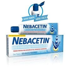 Nebacetin 5mg/g + 250UI/g, caixa com 1 bisnaga com 50g de pomada de uso dermatológico Nebacetin 5mg/g + 250UI/g, caixa com 1 bisnaga com 50g de pomada de uso dermatológico