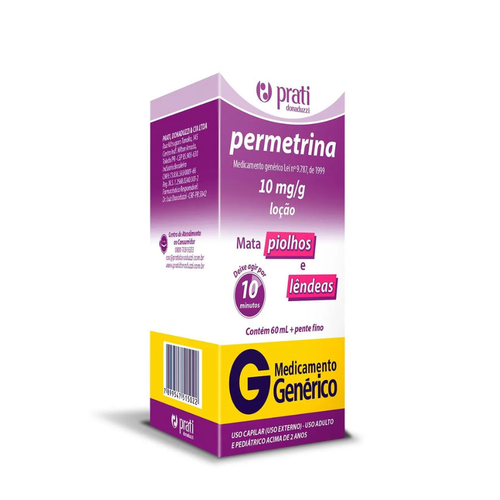 Permetrina Prati-Donaduzzi 10mg/g, caixa com 1 frasco com 60mL de loção de uso dermatológico Permetrina Prati-Donaduzzi 10mg/g, caixa com 1 frasco com 60mL de loção de uso dermatológico