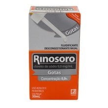 Rinosoro 9,0mg/mL + 0,1mg/mL, frasco com 30mL de solução de uso nasal + conta gotas Rinosoro 9,0mg/mL + 0,1mg/mL, frasco com 30mL de solução de uso nasal + conta gotas