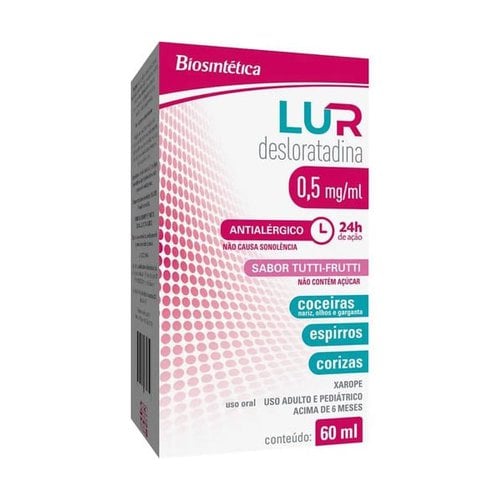 Lur 0,5mg/mL, caixa com 1 frasco com 60mL de xarope + seringa dosadora Lur 0,5mg/mL, caixa com 1 frasco com 60mL de xarope + seringa dosadora