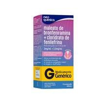Maleato de Bronfeniramina 2mg/ml + Cloridrato de Fenilefrina 2,5mg/ml Solução Gotas 20ml Genérico Neo Química Maleato de Bronfeniramina 2mg/ml + Cloridrato de Fenilefrina 2,5mg/ml Solução Gotas 20ml Genérico Neo Química